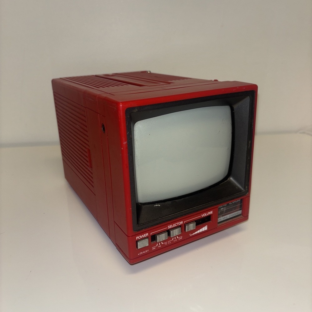 Vintage 1987 Electronics of North America Red Portable TV AM FM Radio CRT Retro - Picture 8 of 11